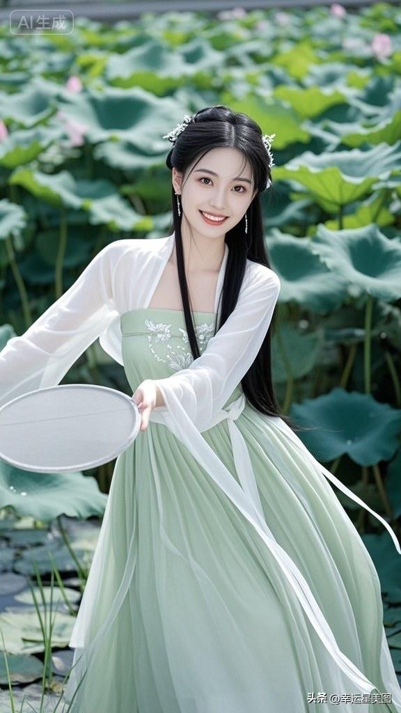 仙气飘飘的汉服少女，水边漫步，宛如画中仙子。