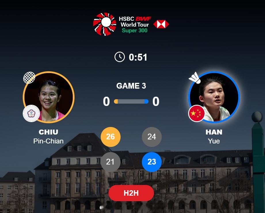 女单 1/4赛 邱品蒨(5) 26-24 21-23 韩悦(2) 决胜局！！！！