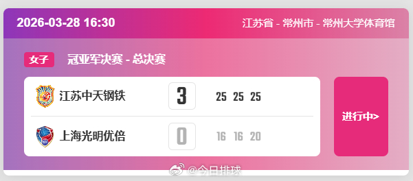 【中国女排超级联赛 冠亚军决赛：江苏女排1-0领先上海女排】28日傍晚，2025