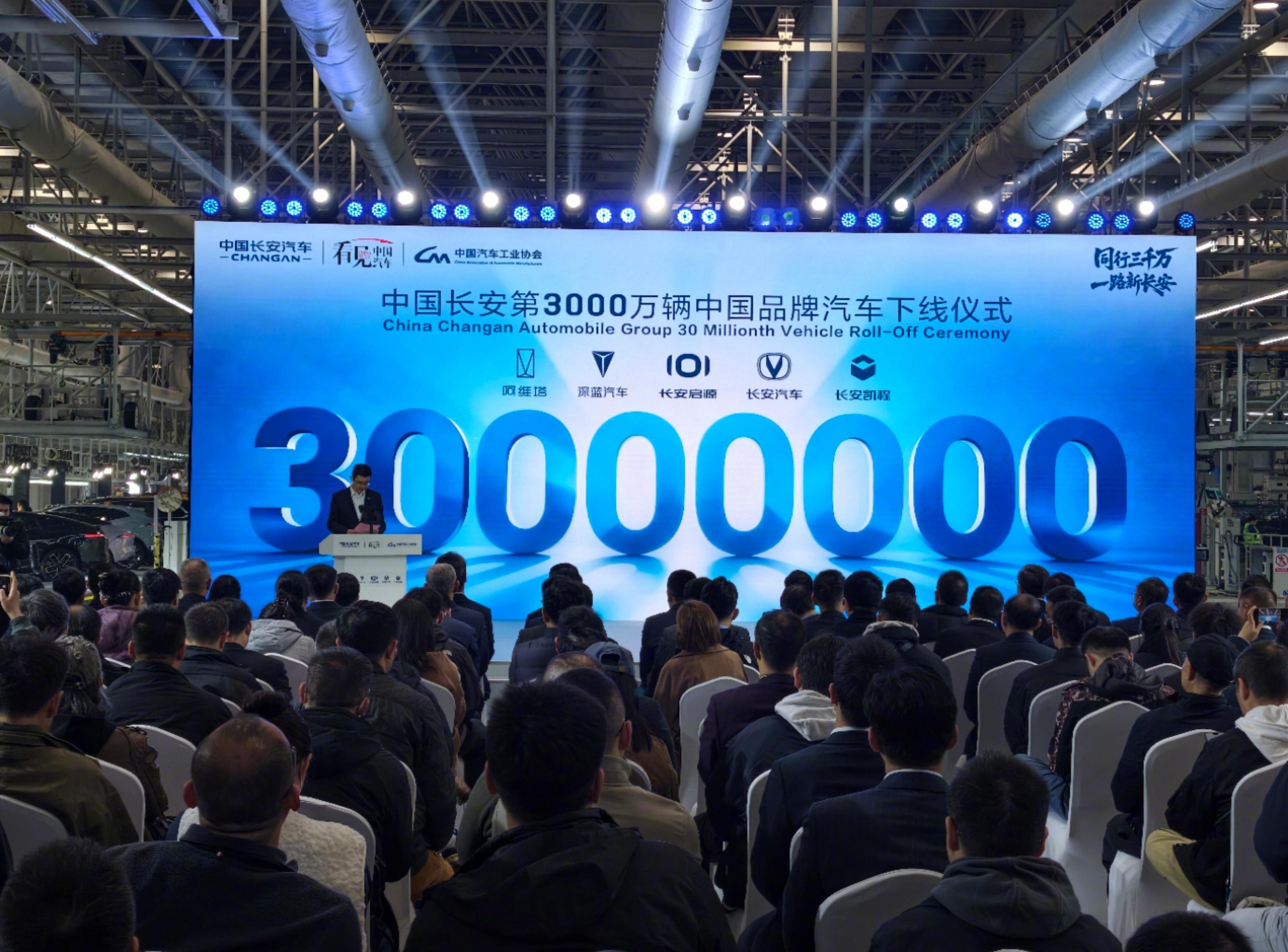 见证历史时刻，中国长安第3000万辆中国品牌汽车下线。大家猜猜从0到3000万辆