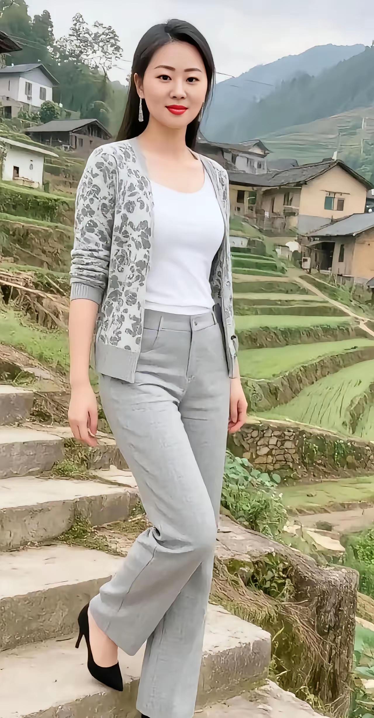 田园风穿搭指南：优雅白T+灰色西装裤，轻松驾驭乡村美景！🌿👗👠