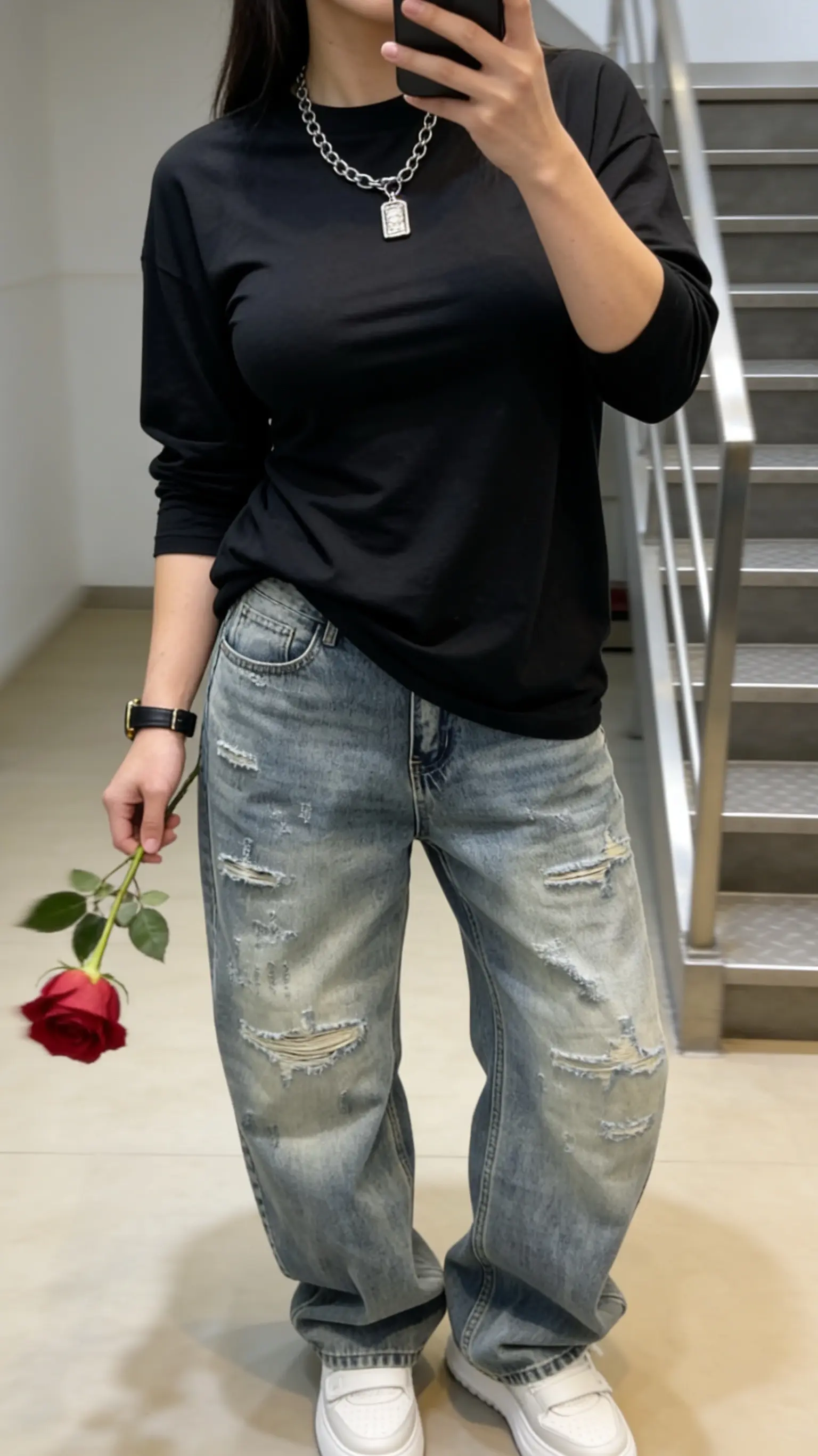 春季新款破洞牛仔裤美式直筒宽松潮流水洗复古裤子男款长裤高街         ✓