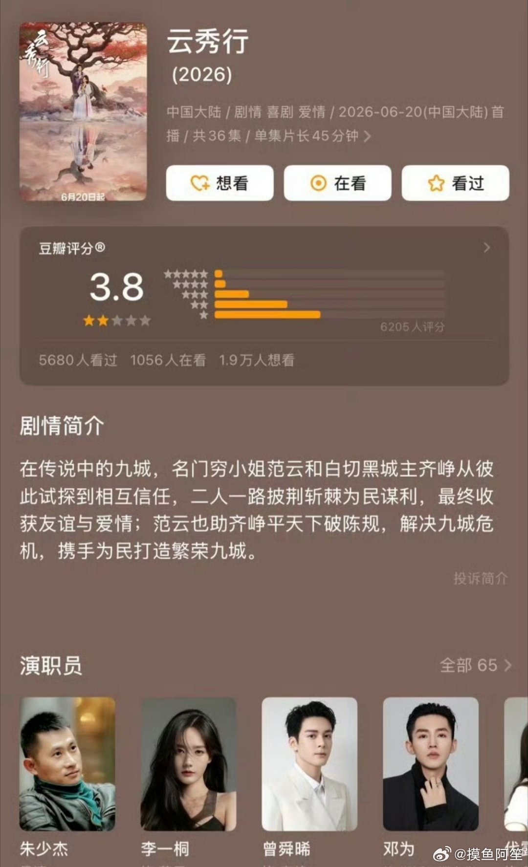 云秀行这个开分应该是今年最低的了……豆瓣连粉丝都不去打了 