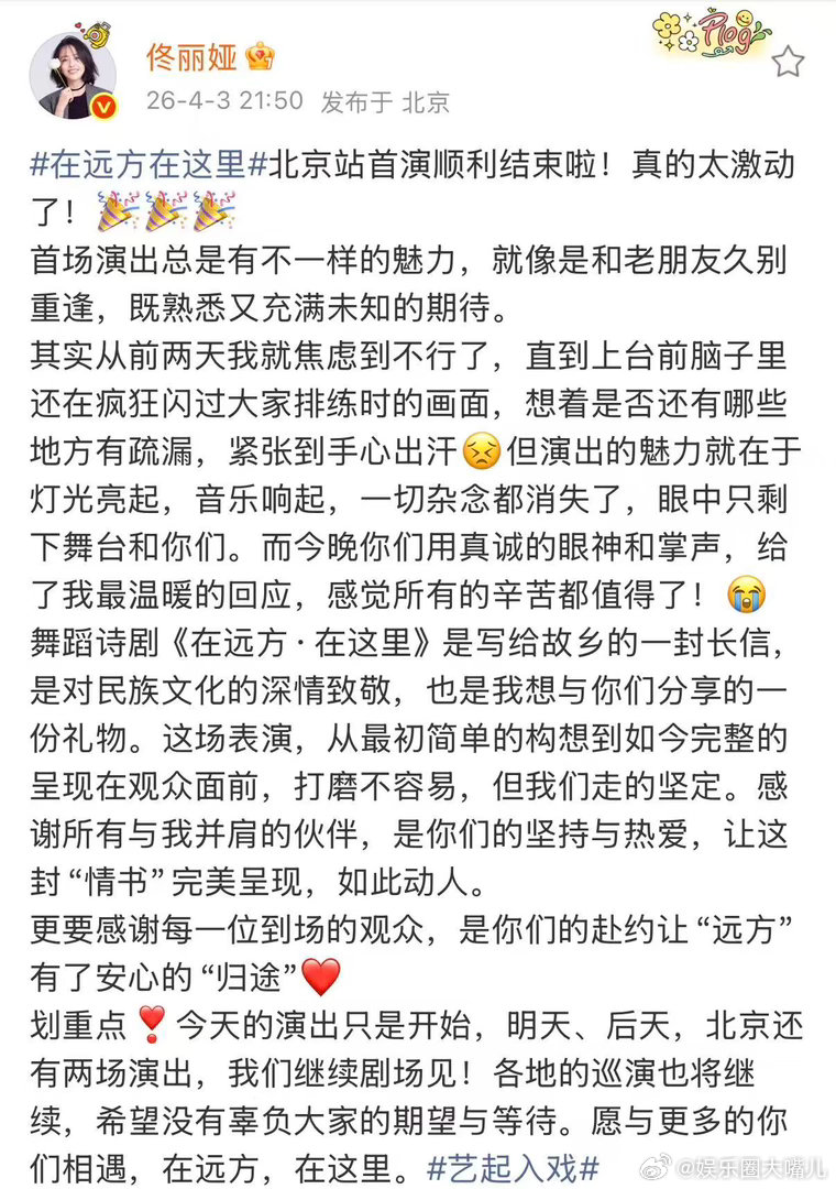 佟丽娅写给故乡的信 佟丽娅用一支舞写下给故乡的信，《在远方·在这里》满是赤诚与热