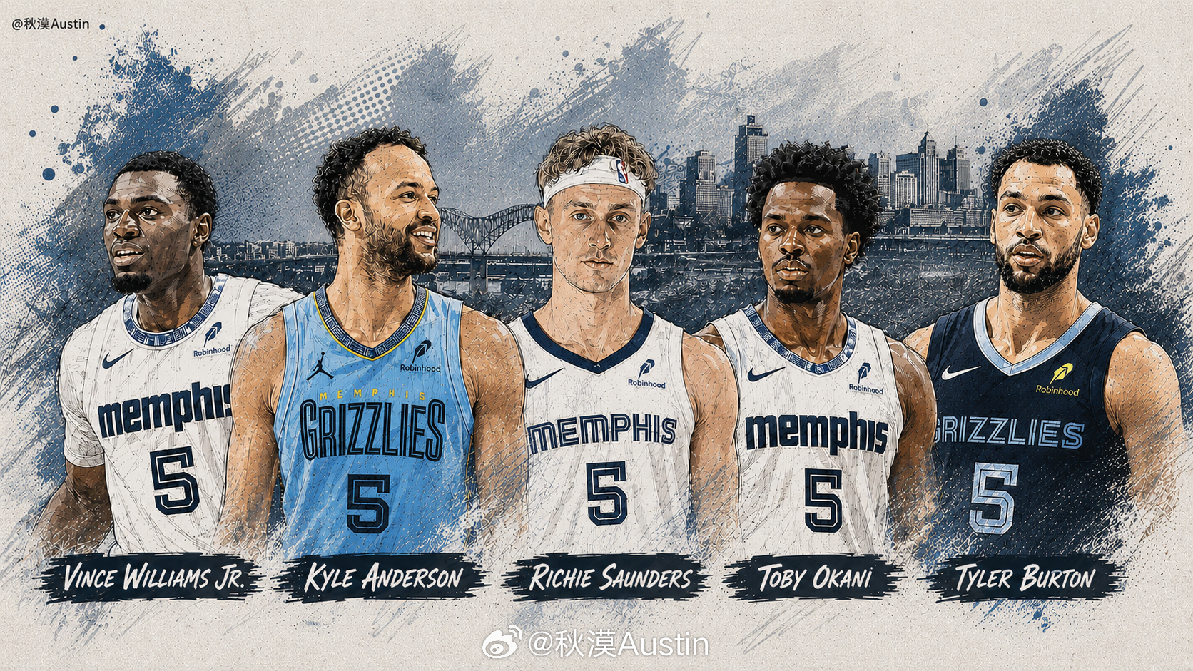 孟菲斯灰熊 今年的二轮秀Richie Saunders将成为今年第五位身穿5号球