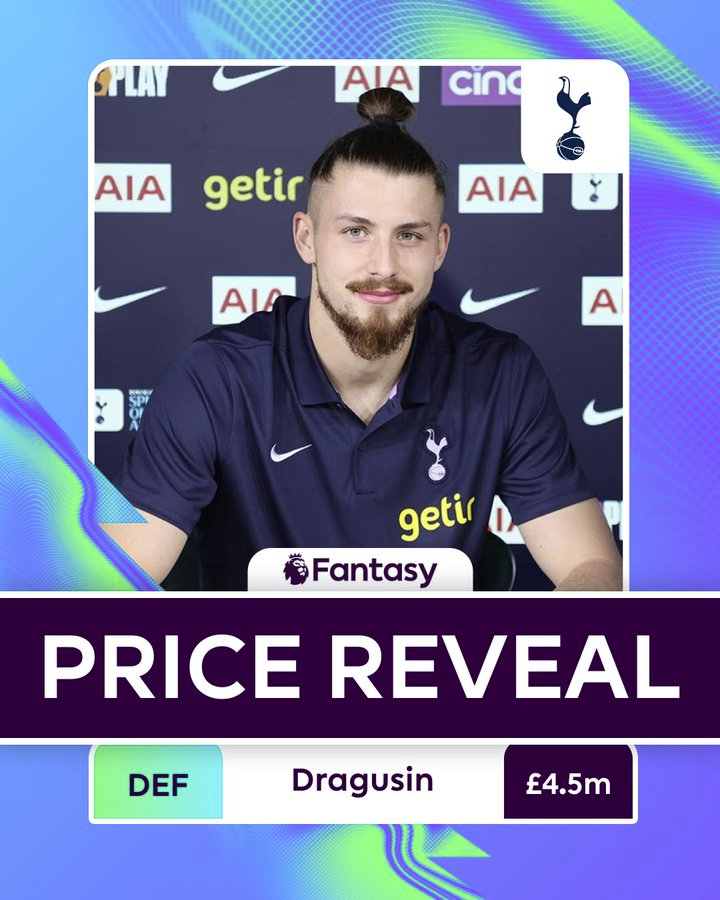 #FPL#公布了#热刺#后卫Dragusin的身价：4.5m。 ​​​