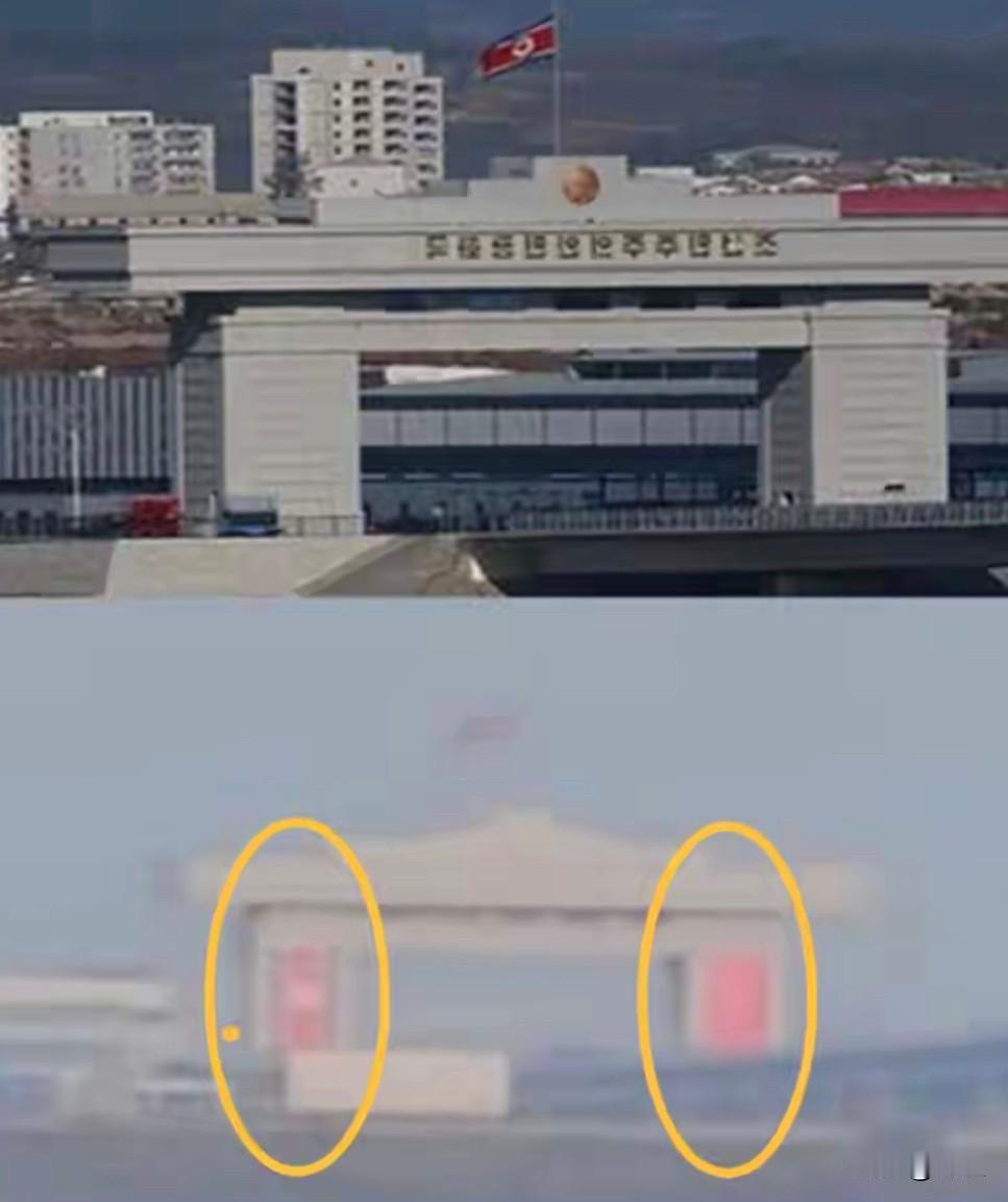 中朝两国的巨幅国旗，已经挂上了朝鲜国门，新鸭绿江大桥正式开通的日子也已定下，韩国
