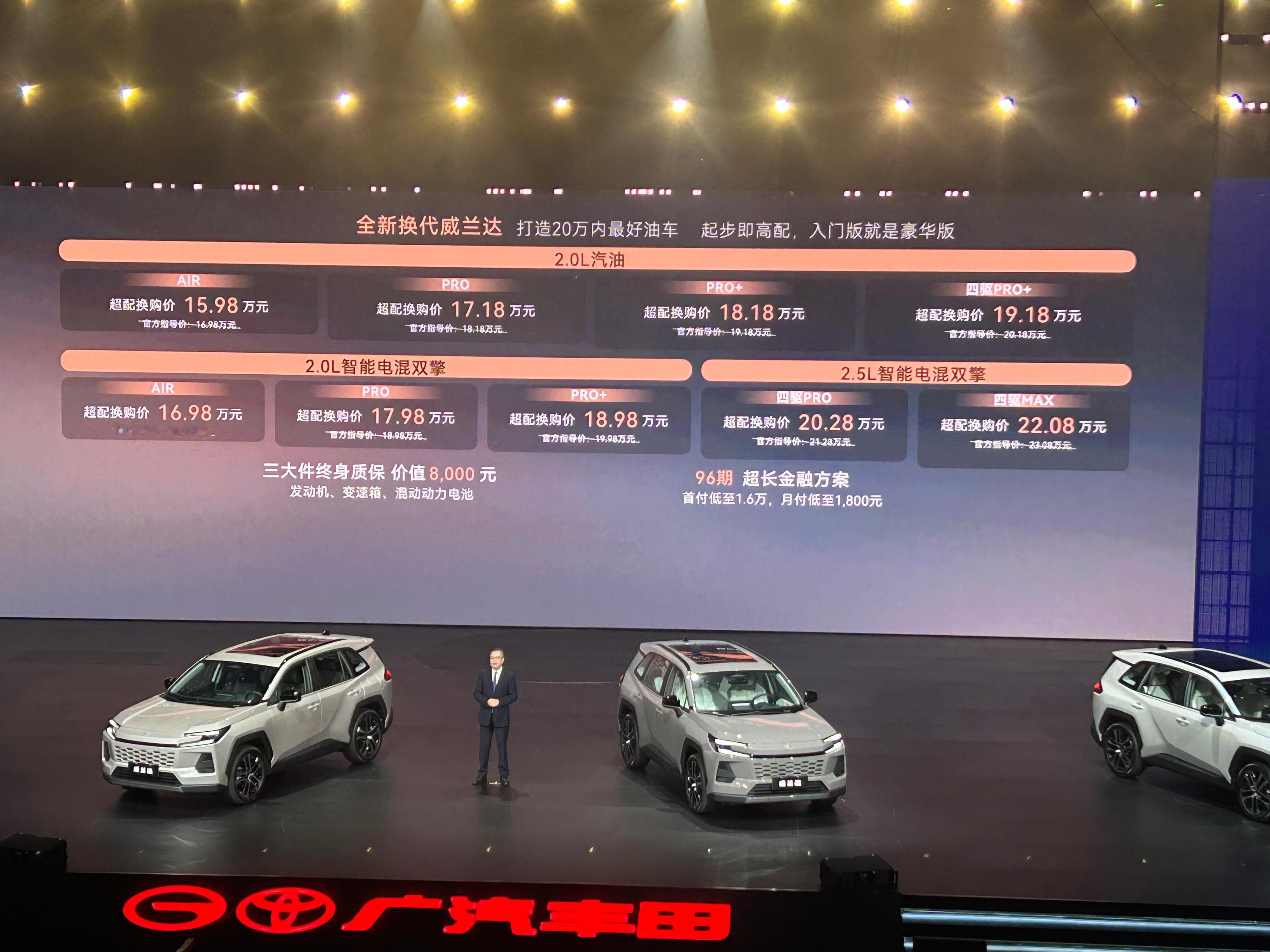全新换代的丰田威兰达价格公布：15.98万元起！20万内买混动SUV，你会考虑它