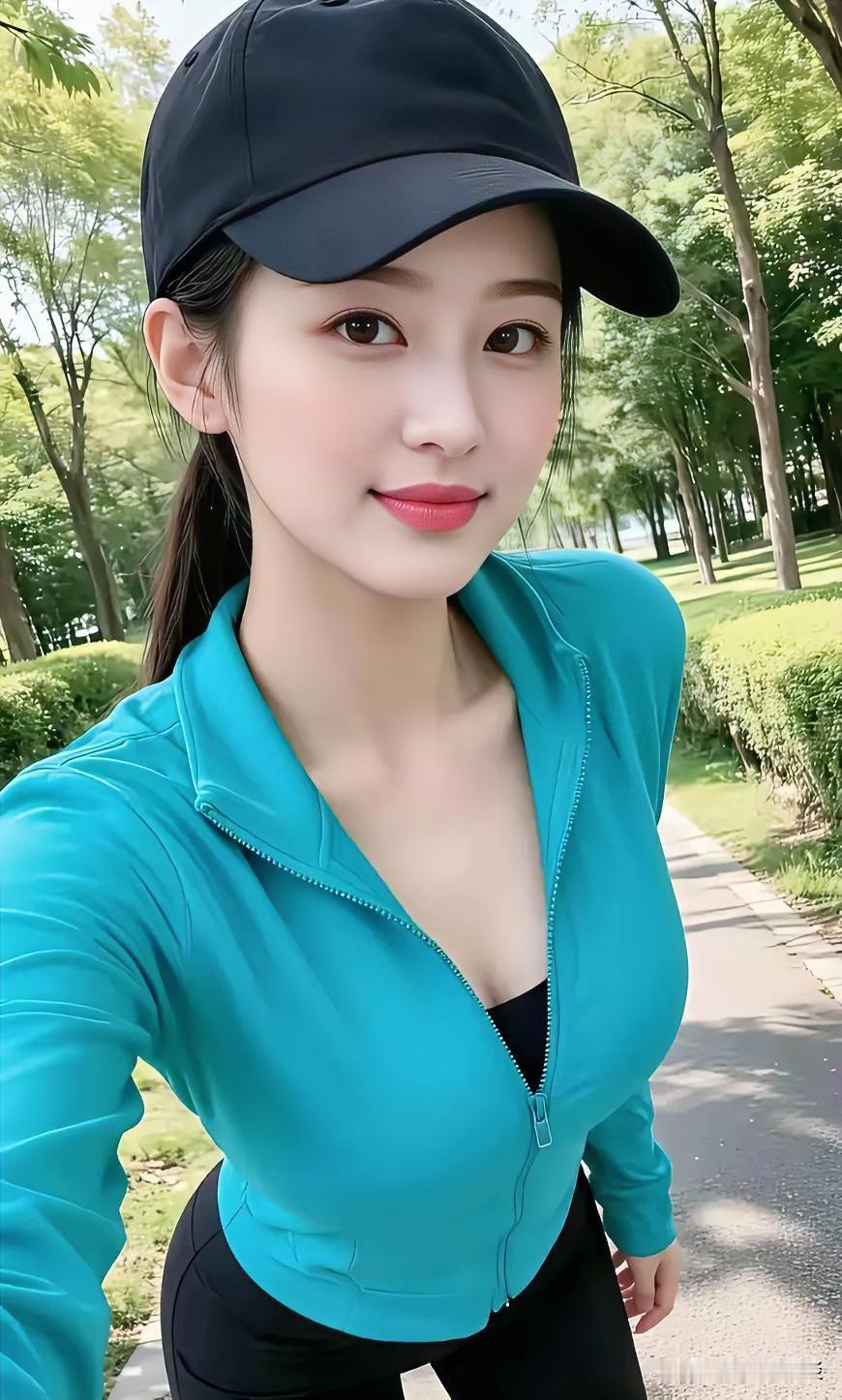 在公园自拍的小姐姐，阳光明媚。