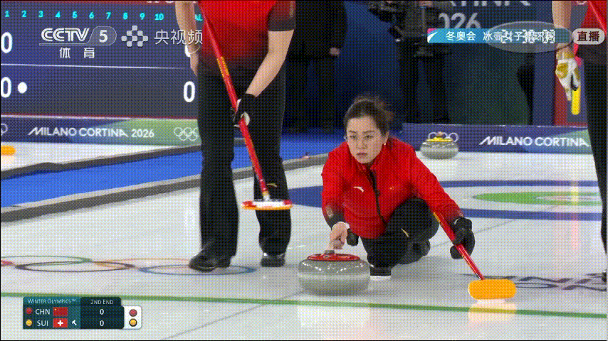 【奥运冰壶】中国成功控分 中国0-1瑞士（第二局结束）王芮一个旋进旋死、一个打定