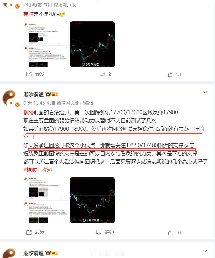 橡胶是不是前面支撑反弹没有站稳18000然后考虑到会再次回撤，文字也分享了可能还