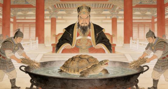 公元229年，东吴都城建业宫内，吴王孙权面对一只煮不烂的神龟束手无策。

这只能
