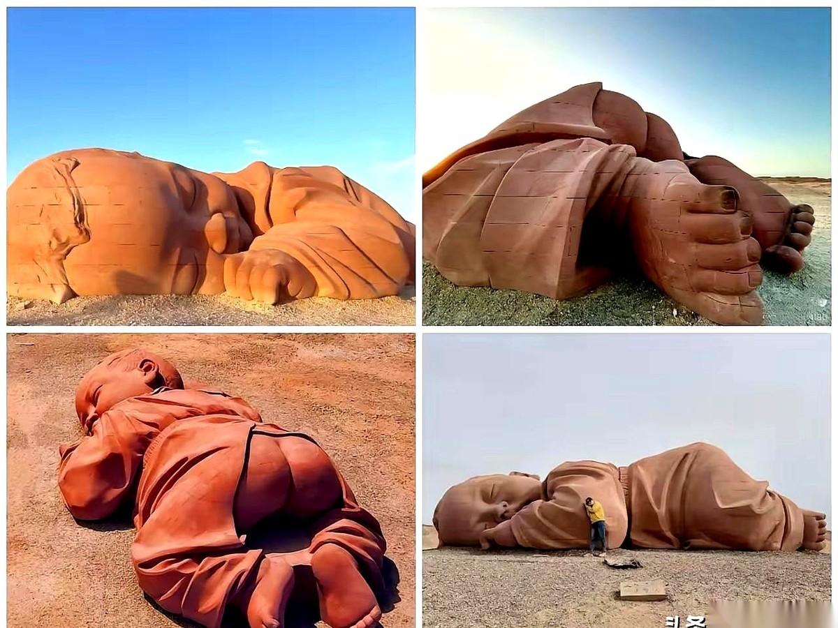 那个趴在戈壁滩上的巨型婴儿雕塑，“大地之子”？
起初都以为，这只是个孤零零的艺术