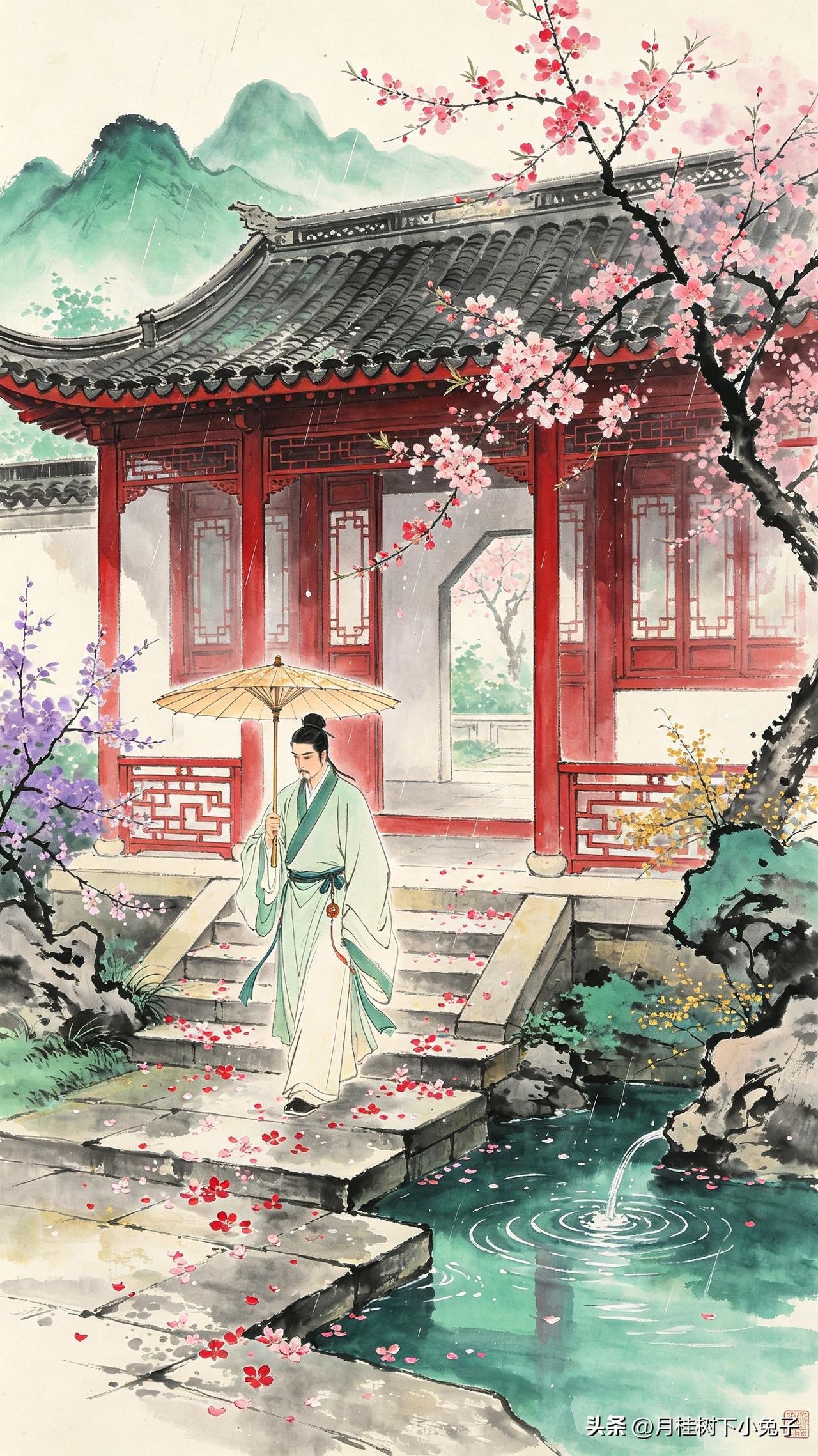 一宵细雨送春归，
点点残红上客衣。
莫怨东风催去急，
     
…………请师友