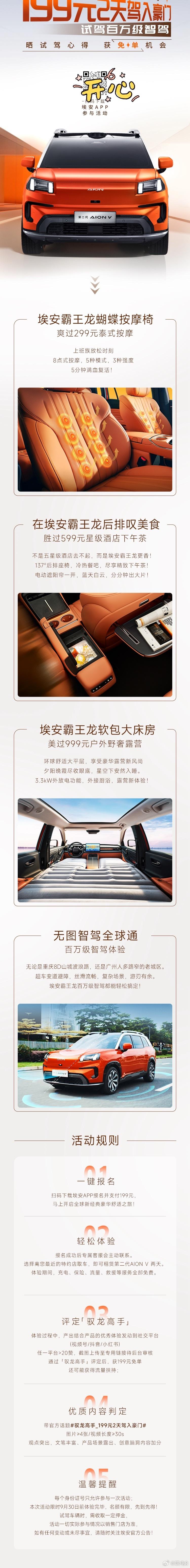 【199元试驾两天？这种模式比租车合适啊[666]】埃安最近针对霸王龙车型，推出