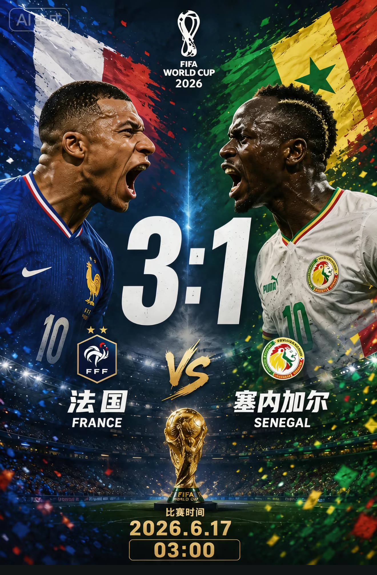 法国3比1塞内加尔 法兰西锋利的剑！姆巴佩梅开二度，法国3：1塞内加尔，姆总真的