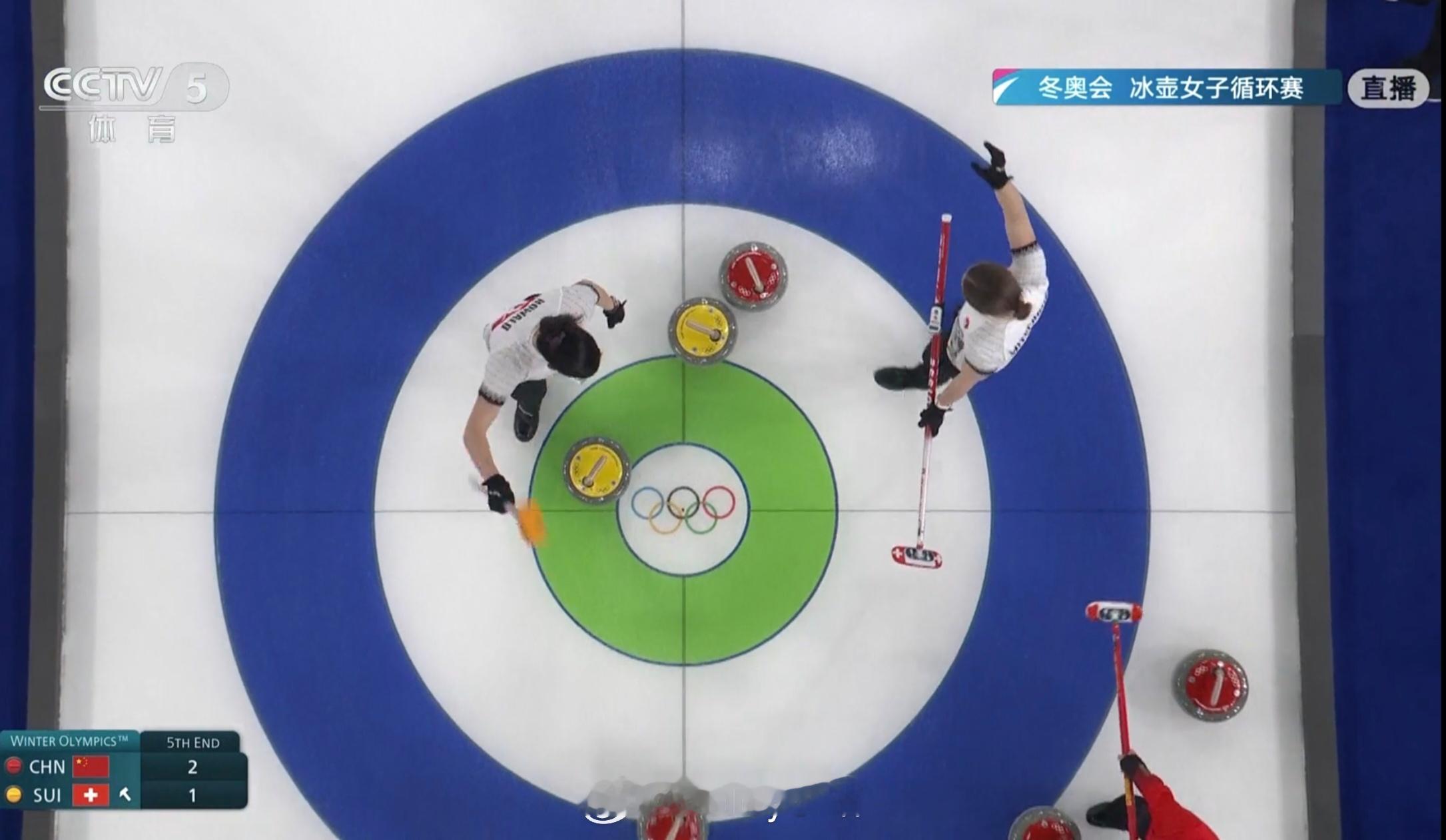米兰冬奥会女子冰壶循环赛中国队vs瑞士队，半场结束，中国队2-3落后米兰冬奥会冬