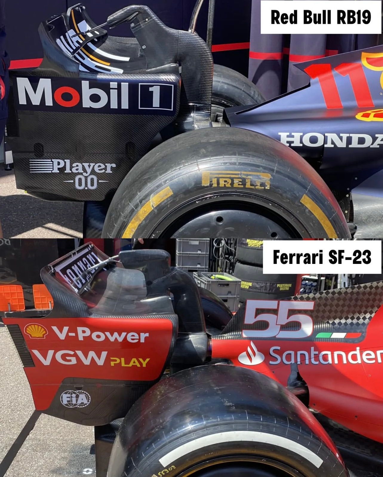 2023F1摩纳哥大奖赛红牛RB19 & 法拉利SF-23后翼对比#2023F1