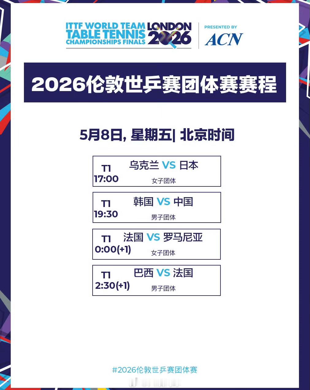 国乒男团今晚再战韩国伦敦世乒赛5月8日赛程乒乓球 今晚19:30国乒男团冲击4强