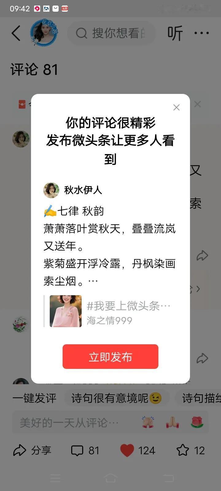 ✍️七律 秋韵
萧萧落叶赏秋天，叠叠流岚又送年。
紫菊盛开浮冷露，丹枫染画索尘烟