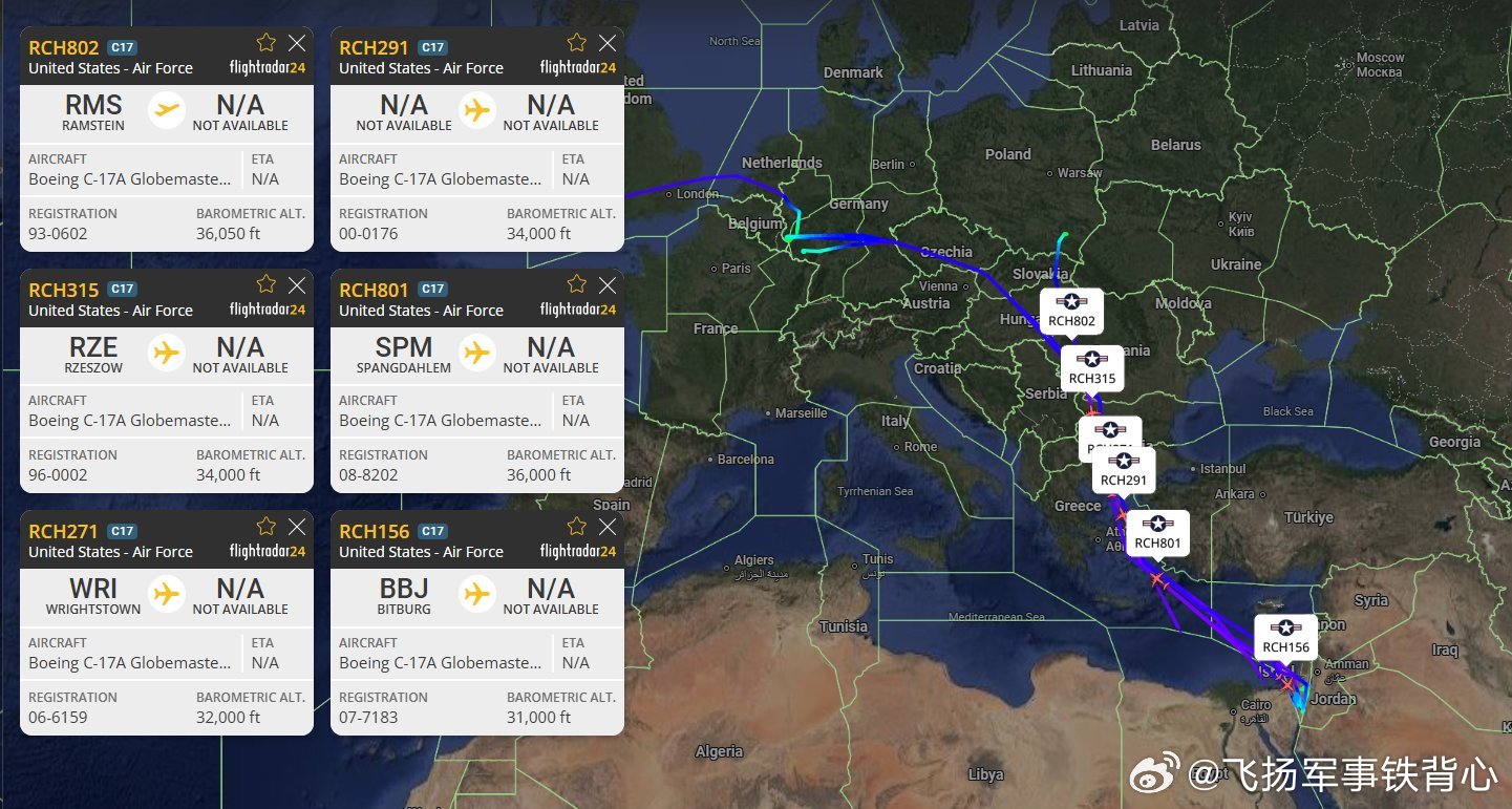 大量美军货机从德国和波兰飞往以色列，感觉快要冲滩了。烽火问鼎计划