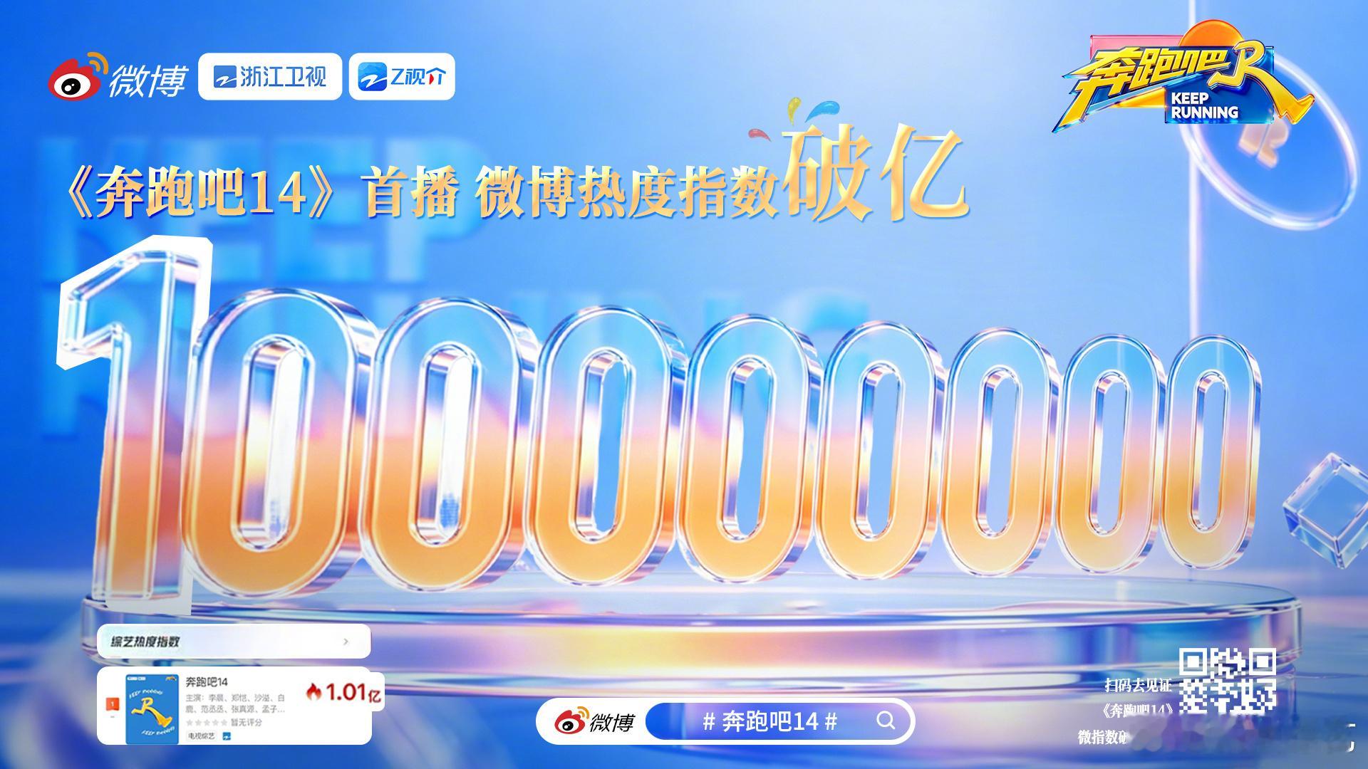 奔跑吧14微博热度指数破亿 恭喜奔跑吧14首播2日微博热度指数突破1亿🔥上微博