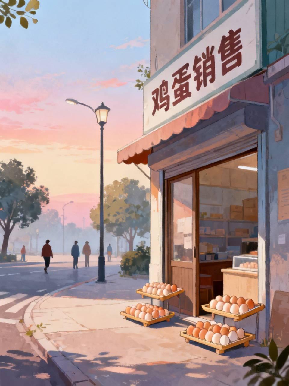 清晨六点刚过，我便出门散步，沿着马路旁的人行道缓缓前行。路过一家鸡蛋铺子时，忽然
