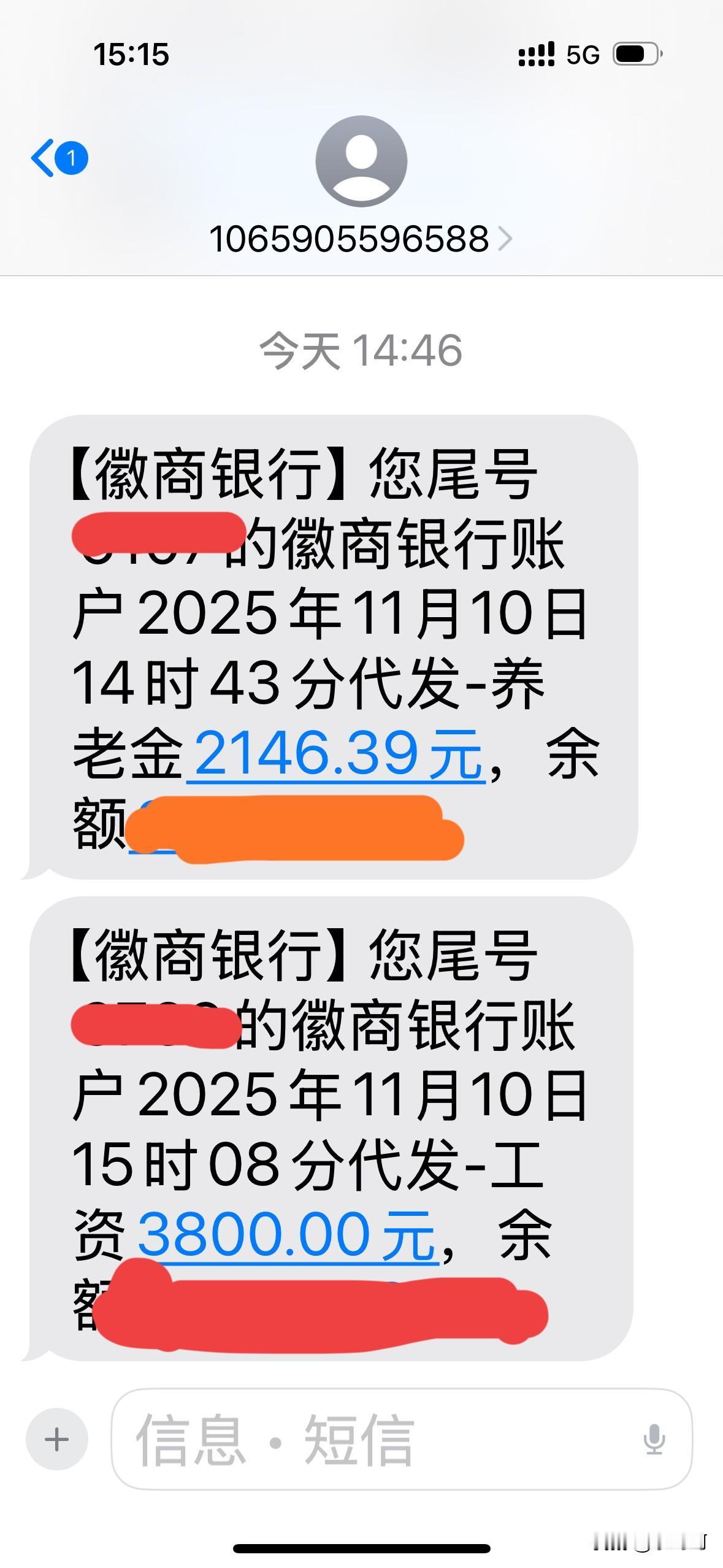 叮咚，叮咚，今天两笔收入到账
上个月的两笔工资到帐了

一份是我的退休工资
一份