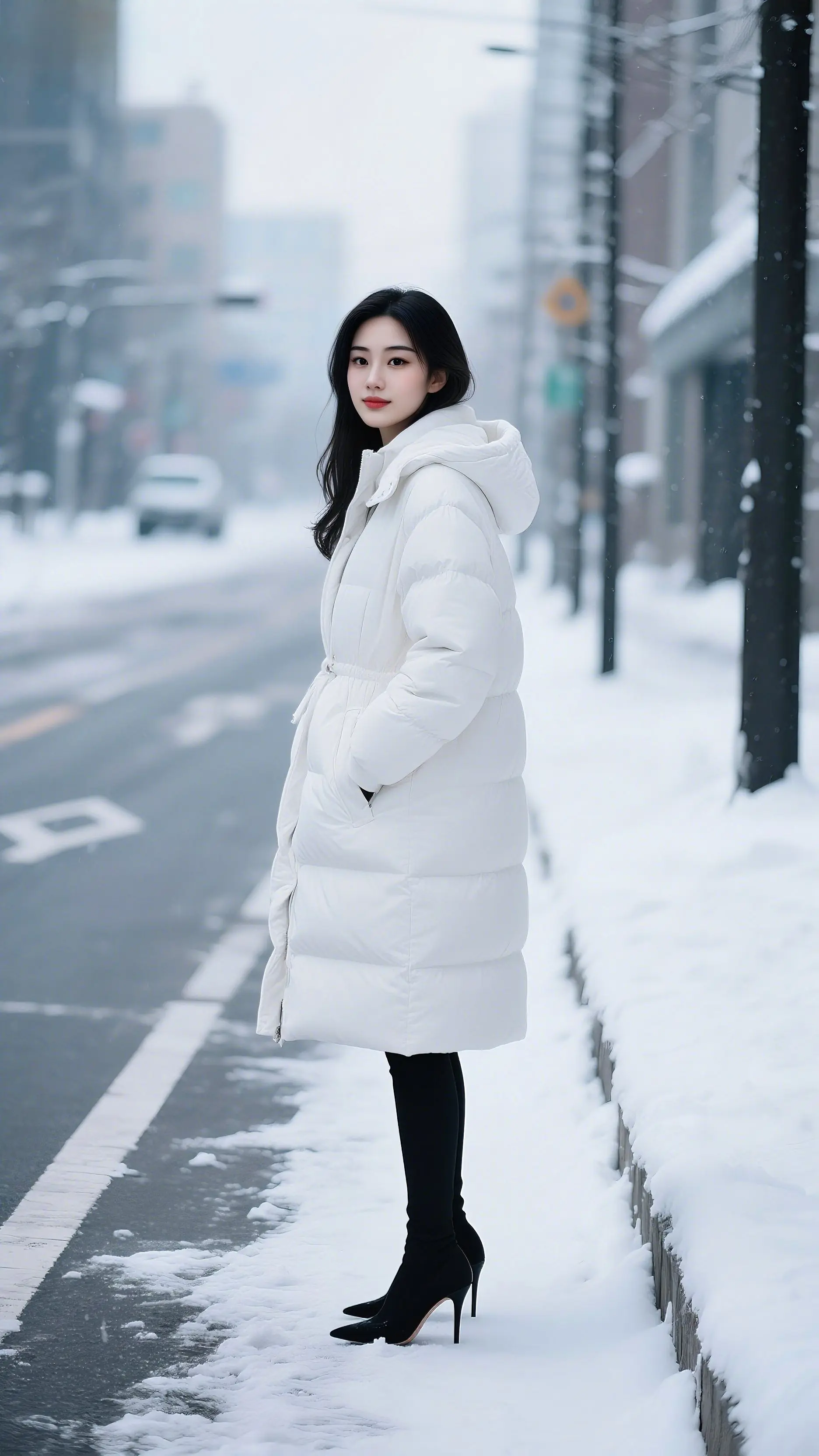 雪天和白色羽绒服是绝配，今天是行走的冬日氛围感～