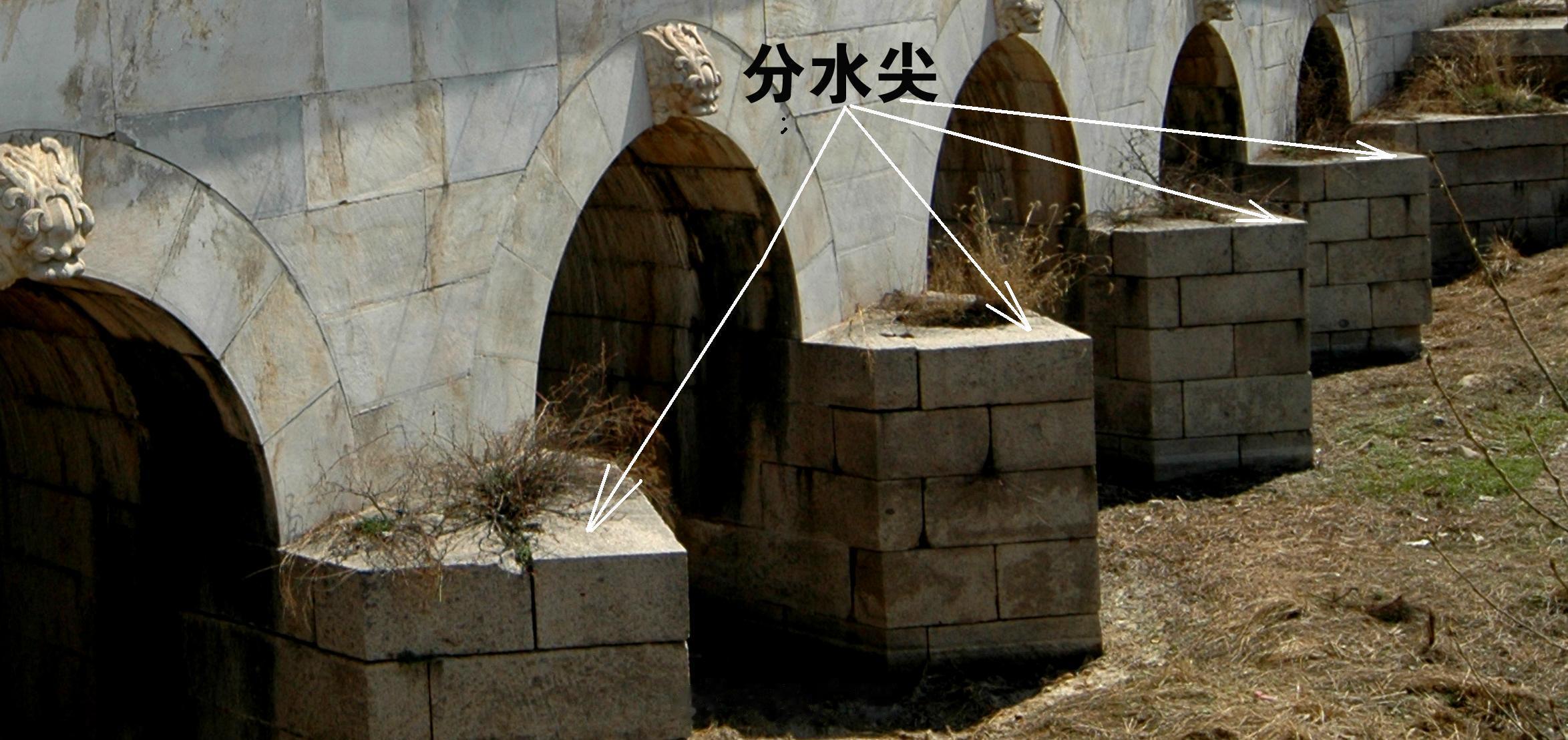 无论是拱桥，还是平桥，多数都是两侧都有分水尖，也有叫分水剑的。但也有个别情况：有