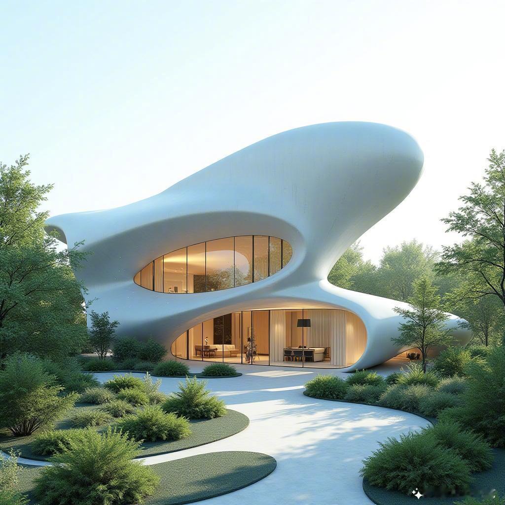 未来科技建筑，外观流线，绿意环绕，真想搬进去！可惜我还是个“职场小迷糊”😅  