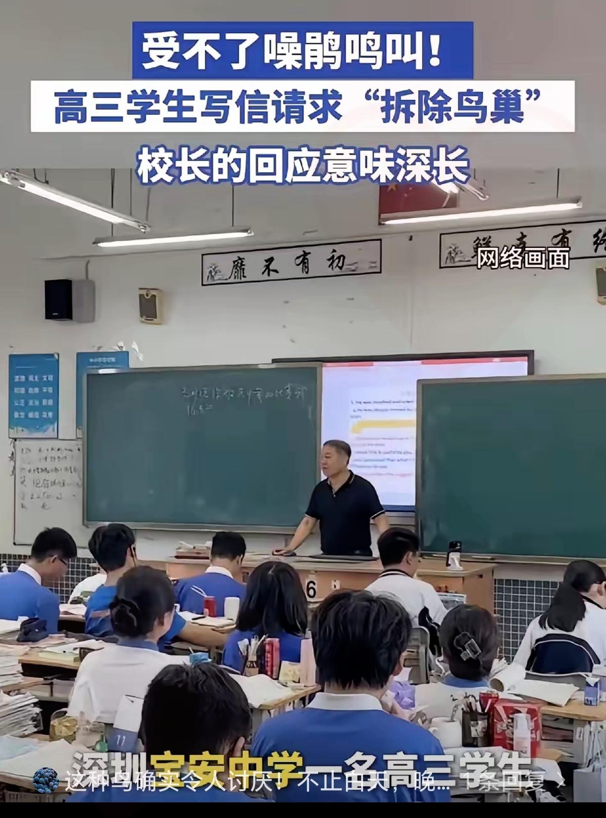 高三备考被鸟鸣吵到崩溃，学生写信求拆鸟巢，校长的做法太圈粉！
        谁