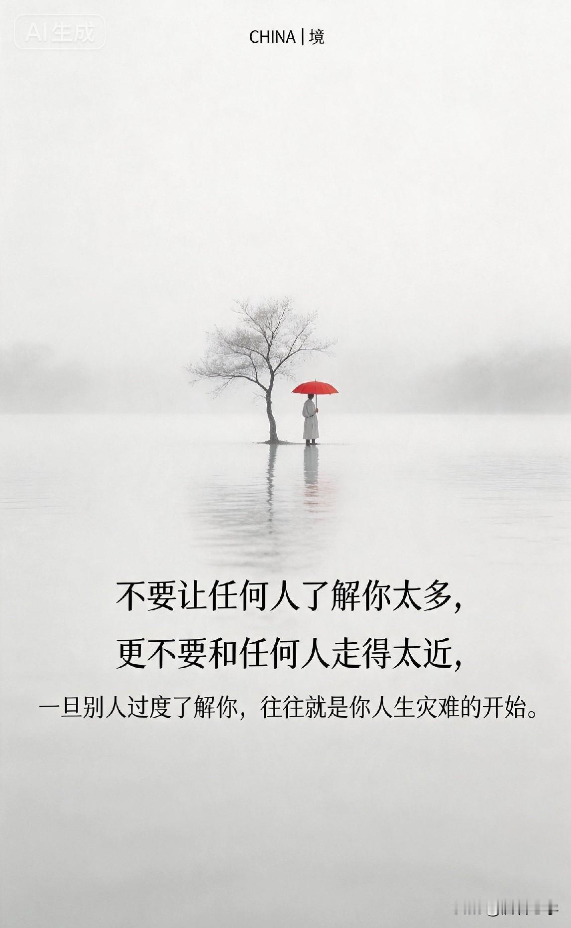 不要让任何人了解你太多，更不要和任何人走得太近，一旦别人过度了解你，往往就是你人