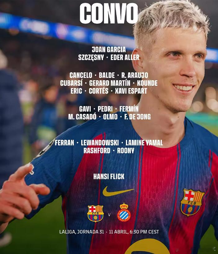 北京时间4月12日凌晨，巴塞罗那将在主场迎来与西班牙人的加泰罗尼亚德比。巴萨公布