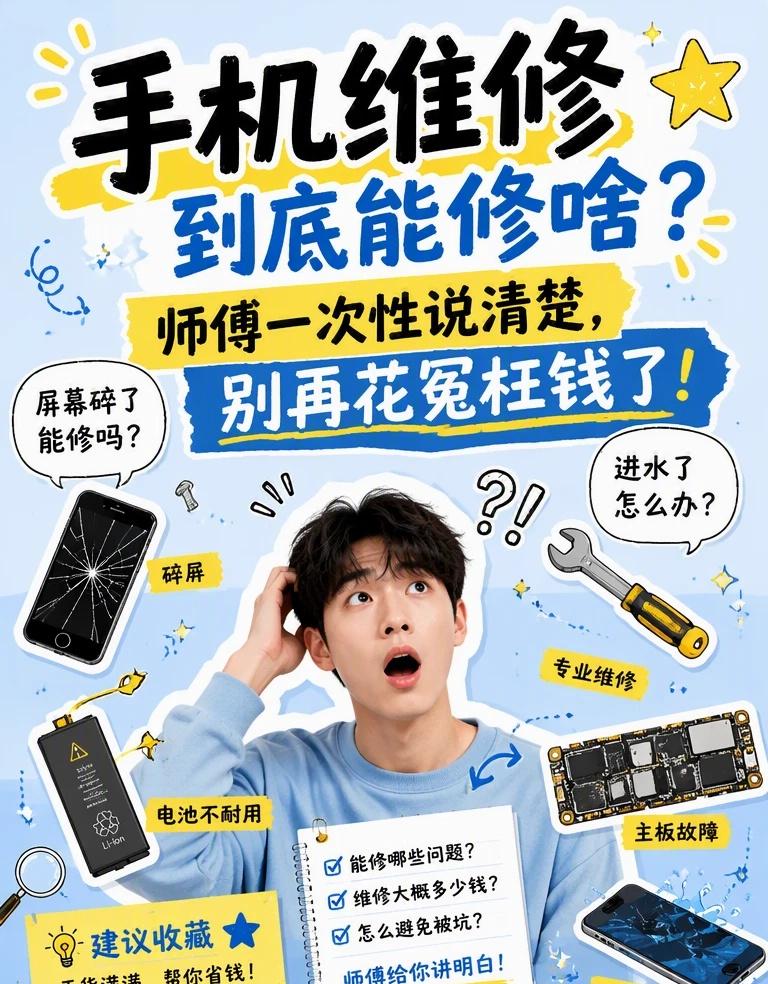手机维修到底能修啥？师傅一次性说清楚！
很多人手机一坏就懵了，不知道能不能修、该