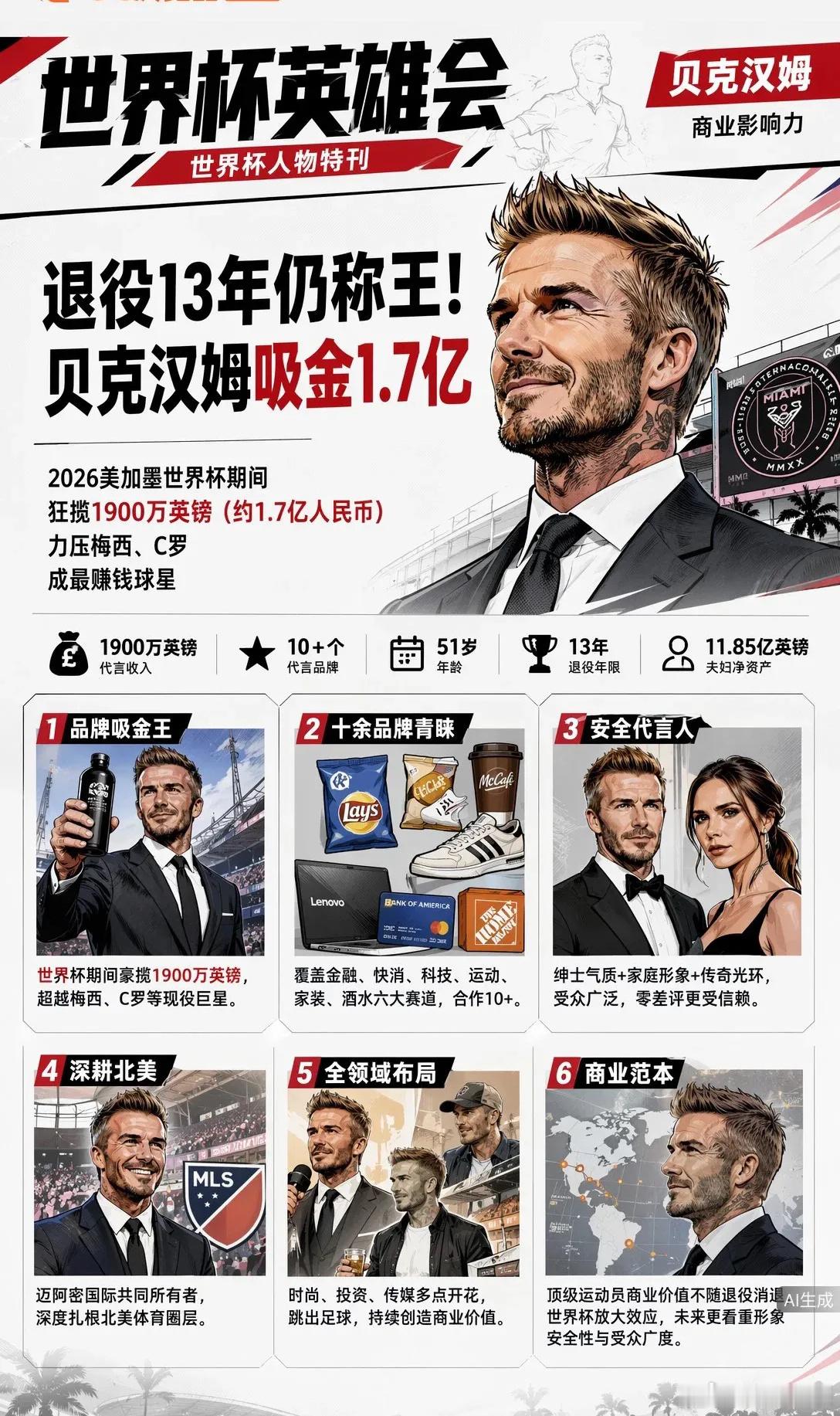 贝克汉姆世界杯收入超所有球员运动员赛场能力决定短期人气，但长期财富、跨圈层商业收