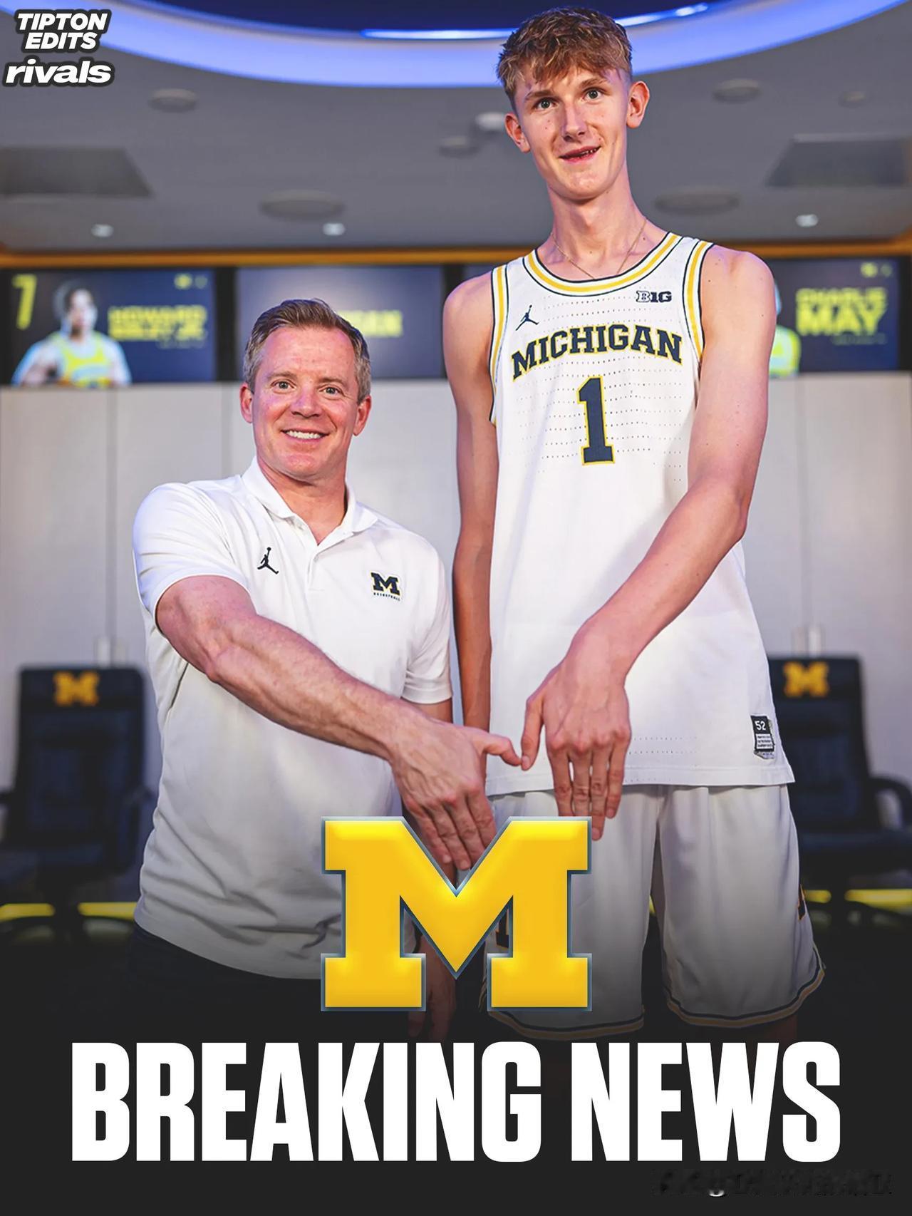 丹麦中锋Marcus Moller宣布承诺NCAA男篮 密歇根大学，身高7-3=