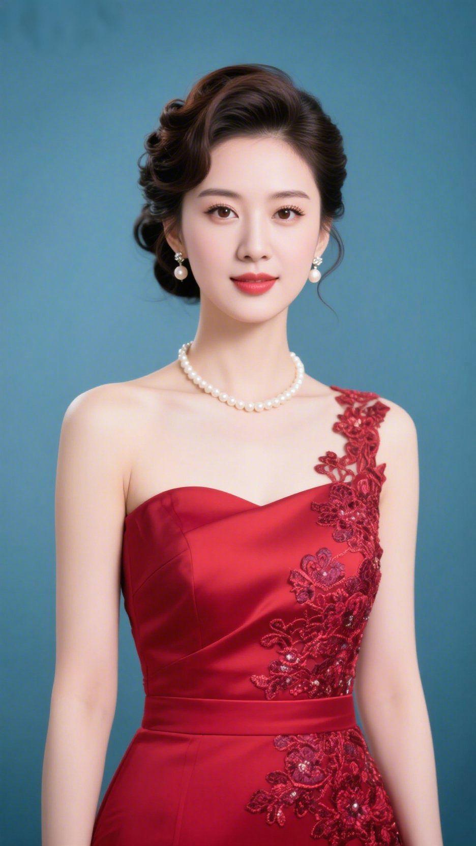 《绛裙栖于柔光间》
 
靛蓝背景衬得那抹红愈显温婉，她立于光中，似将柔煦云霞织作