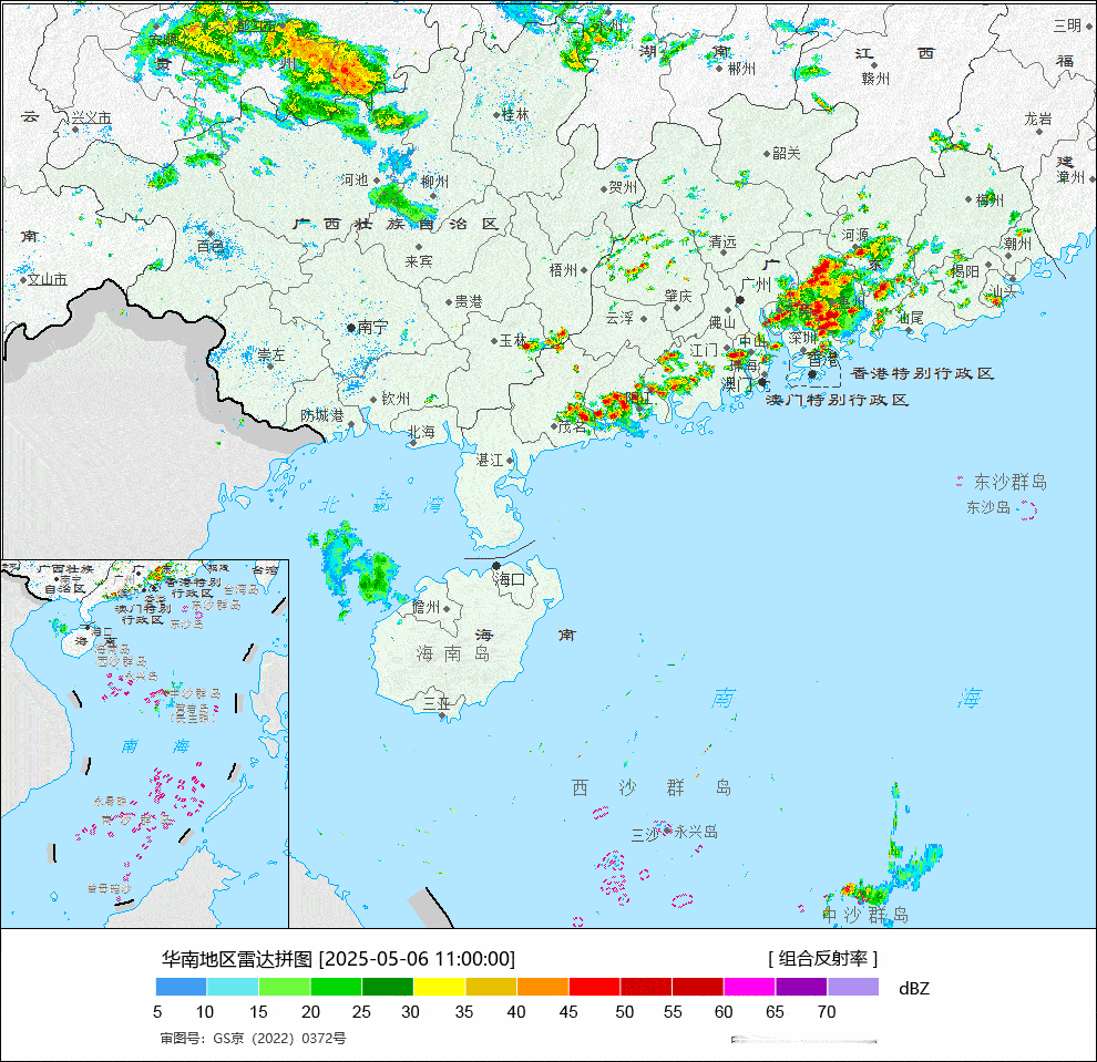 【强对流】今天中午，广东多地对流激烈，天气雷达上可见大量的红色回波。其中惠东降雨
