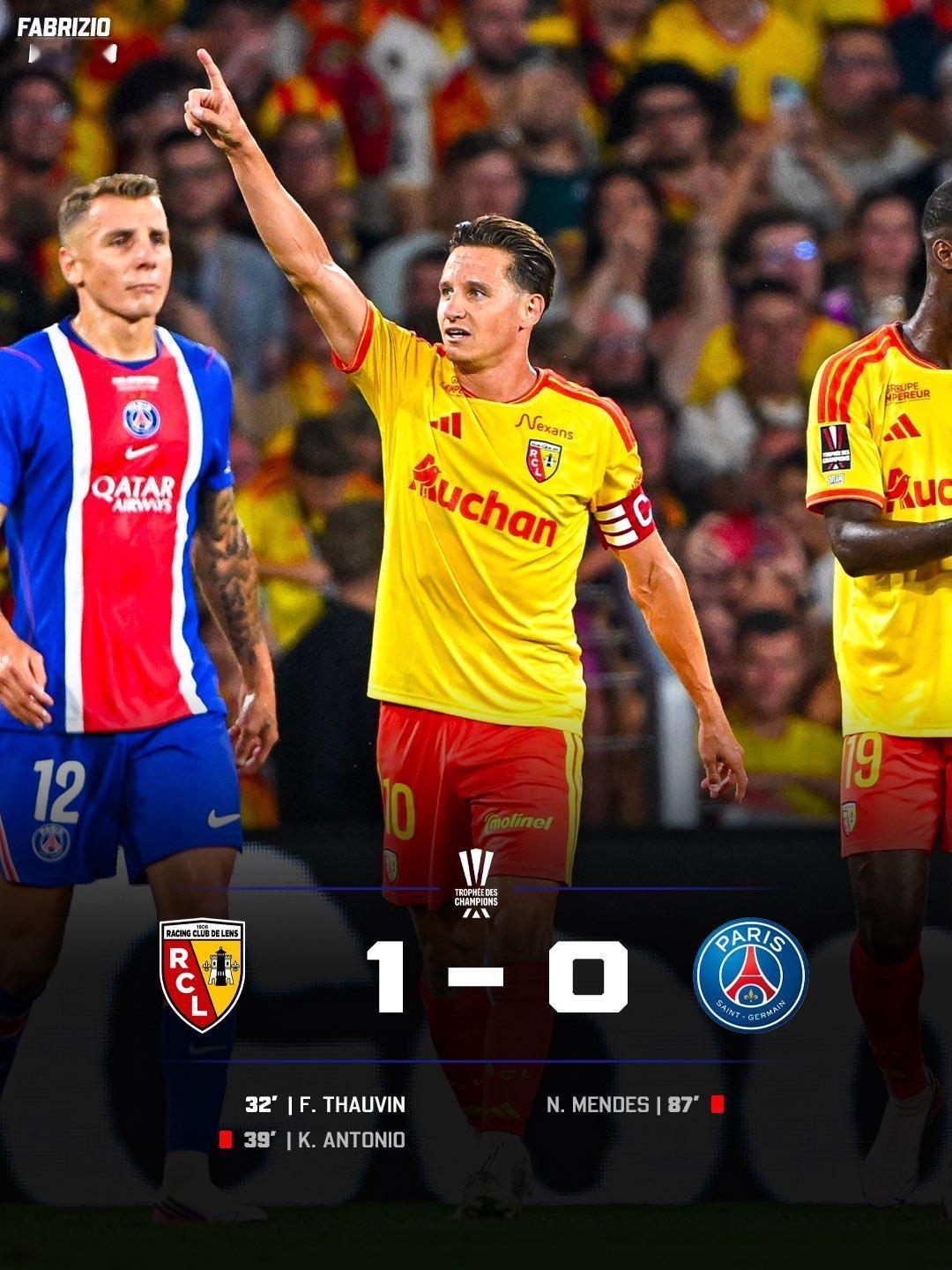 RC Lens 在法国超级杯决赛中击败巴黎圣日耳曼，赢得奖杯！ 