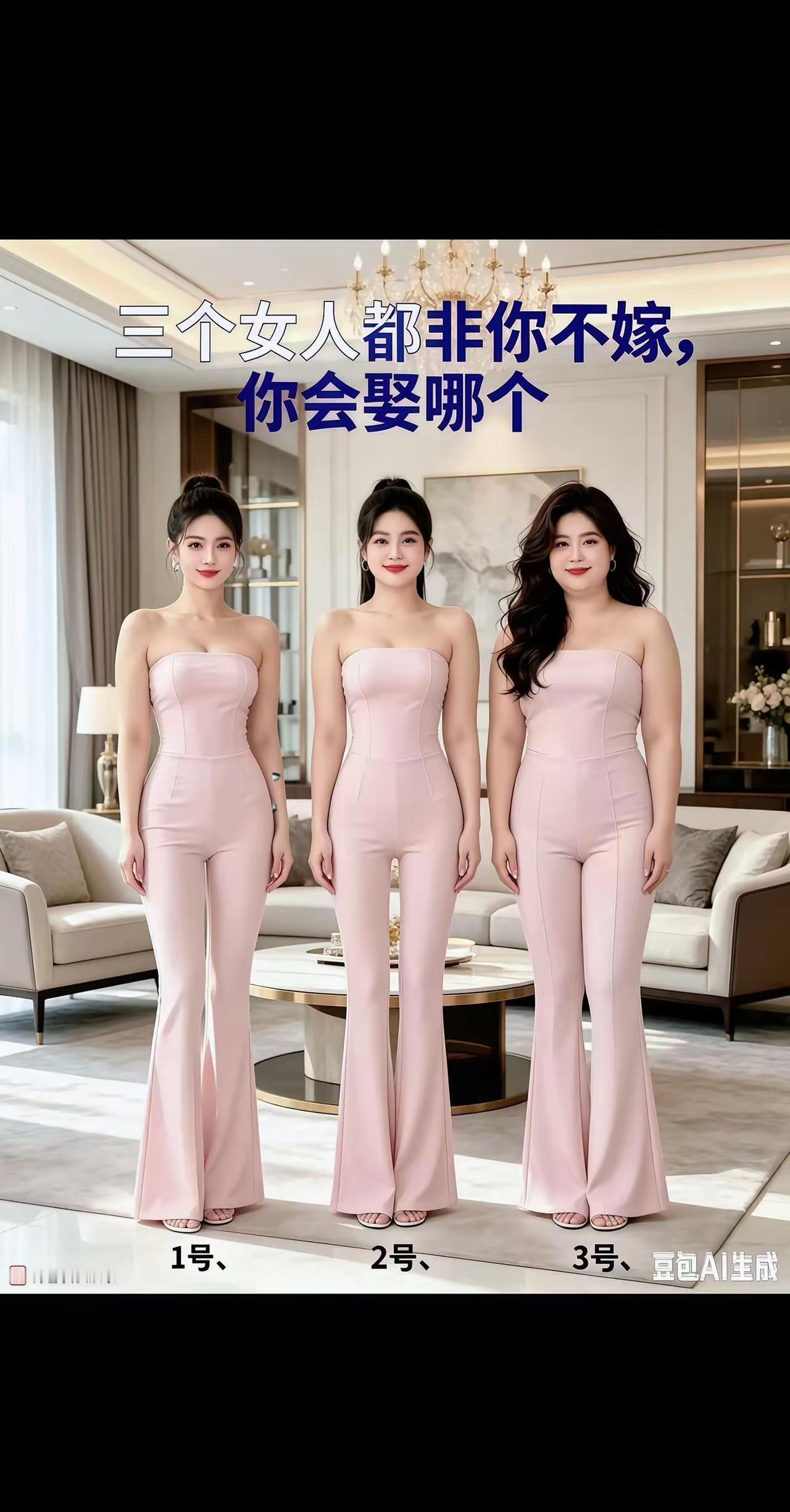 三个女士都非你不嫁，你会选择哪个？谁懂啊，选人哪能十全十美，1号漂亮，没存款，2