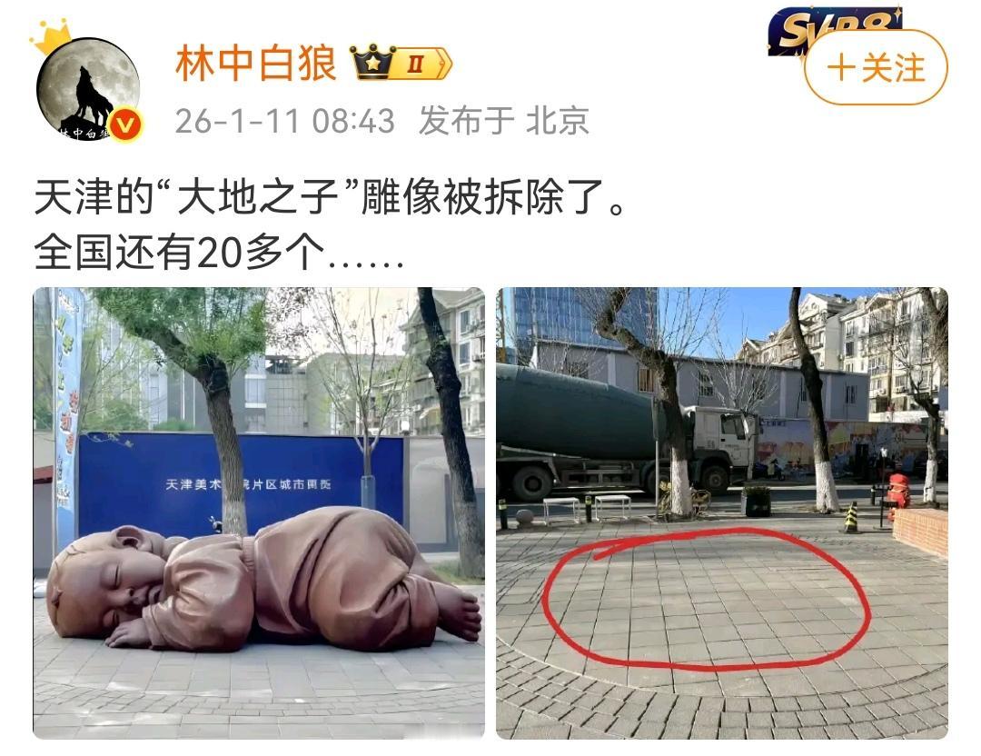 就应该拆除这些狗皮膏药。
（图一）有网友贴图，在天津闹市区的某“大地之子”已经被