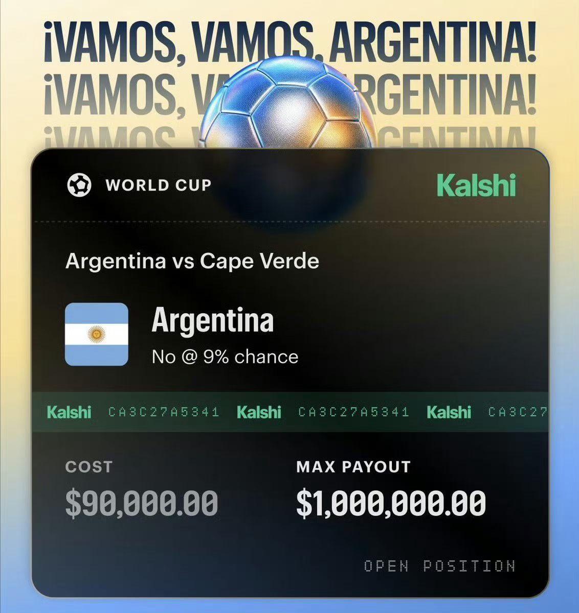 🇦🇷🌍⚽️🏆
中场休息时，
有人对阿根廷今天被淘汰下了 
90,000 