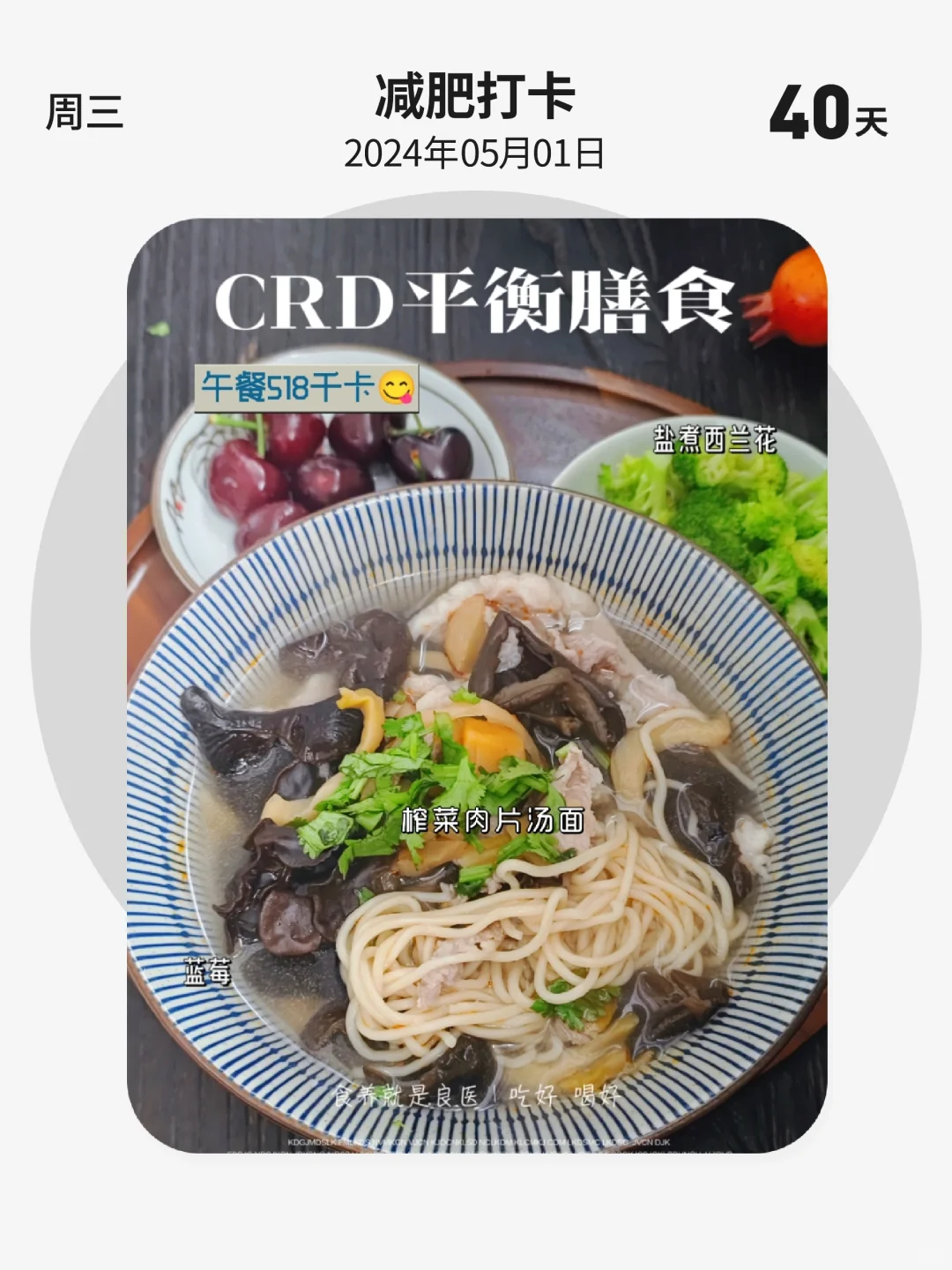 减肥打卡 | 第 40 天，CRD平衡膳食，午餐