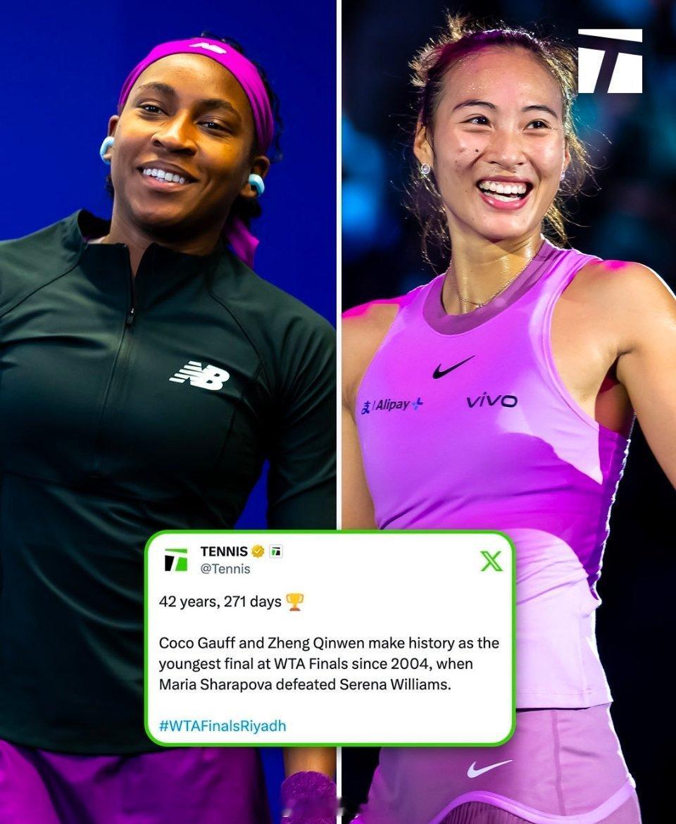 #郑钦文[超话]##郑钦文vs高芙# 这次两人的对决将是20年来最年轻的总决赛争