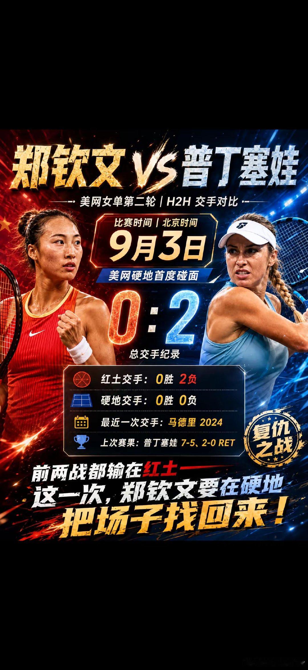 今晚郑钦文再战普丁塞娃，H2H 目前 0-2 落后。普丁塞娃最擅长打乱节奏、磨耐