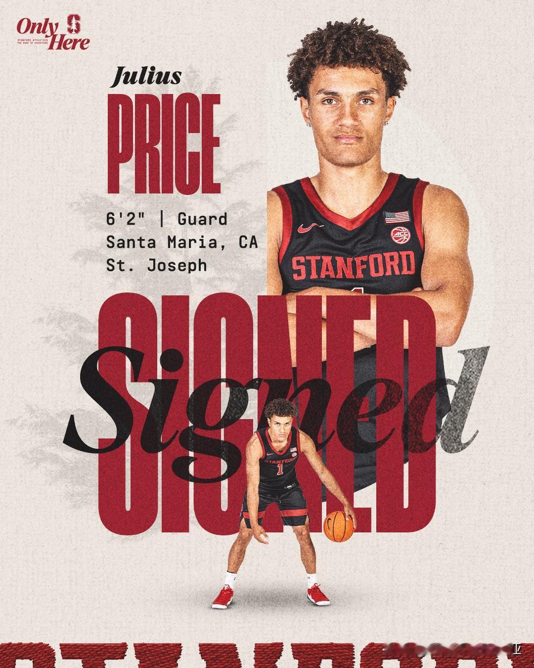 四星后卫Julius Price宣布承诺NCAA男篮 斯坦福大学，身高6-3=1