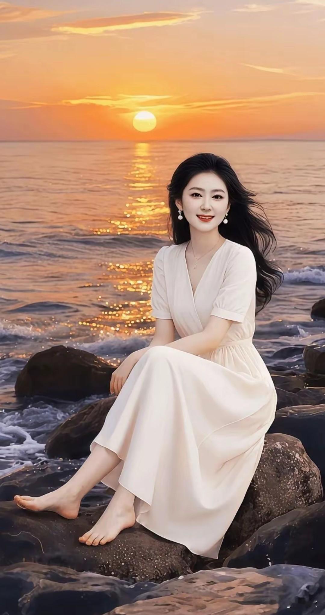 大海女儿，晨曦之中。
旭日东升，身披霞光。