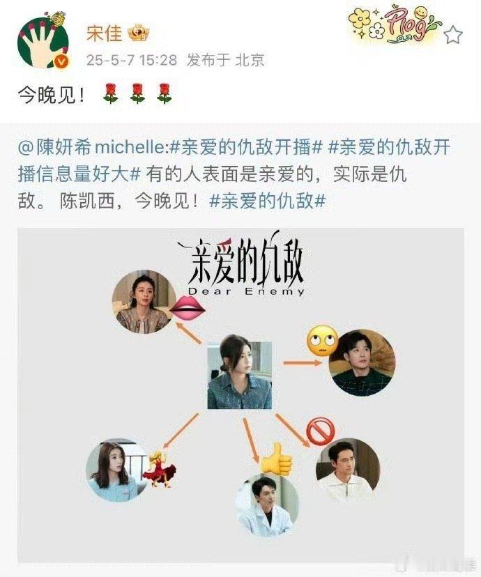 宋佳为陈妍希宣传新剧家人们谁懂，看到宋佳给陈妍希新剧《亲爱的仇敌》打call，狠