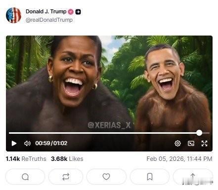 说个狠的，特朗普发的这个描绘奥巴马夫妇为猿猴视频的作者 Xerias_x，也是之